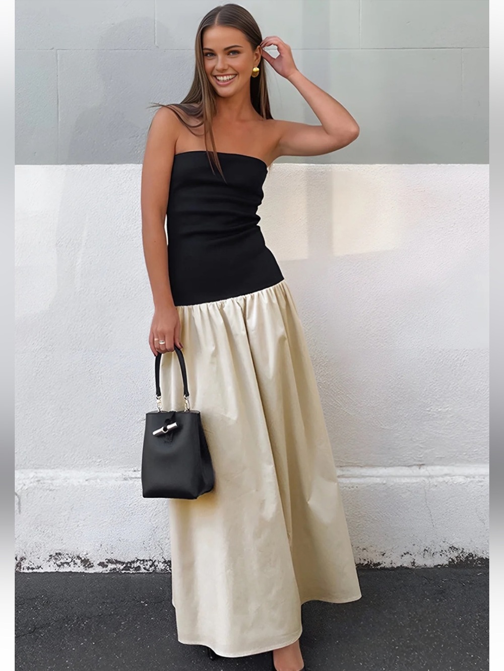 NWT Commense Contrast Color Tube Long Dress
